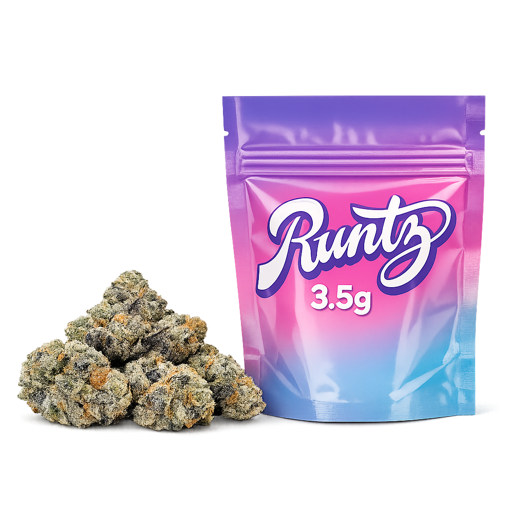 Runtz 3.5g premium hybrid cannabis flower with dense frosty buds