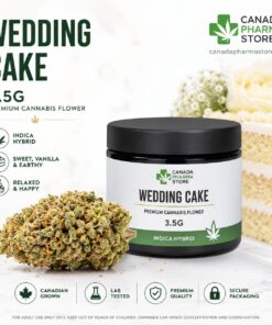 Wedding Cake 3.5g premium hybrid cannabis flower with frosty buds